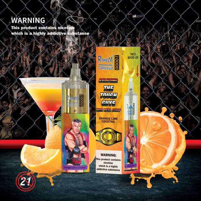 RandM Tornado 10000 luftstrømskontrol vape enhed 1 stk L06X122 orange lime cocktail - RandM Vape Store