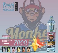 RandM Tornado 7000 luftstrømskontrol vape enhed 1 stk L06X182 jordbær banan - RandM Vape Store